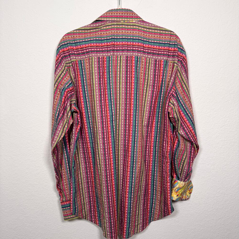 Robert Graham Mens Long Sleeve Button Shirt Size M Flip Cuff Bold Bright - Picture 4 of 10